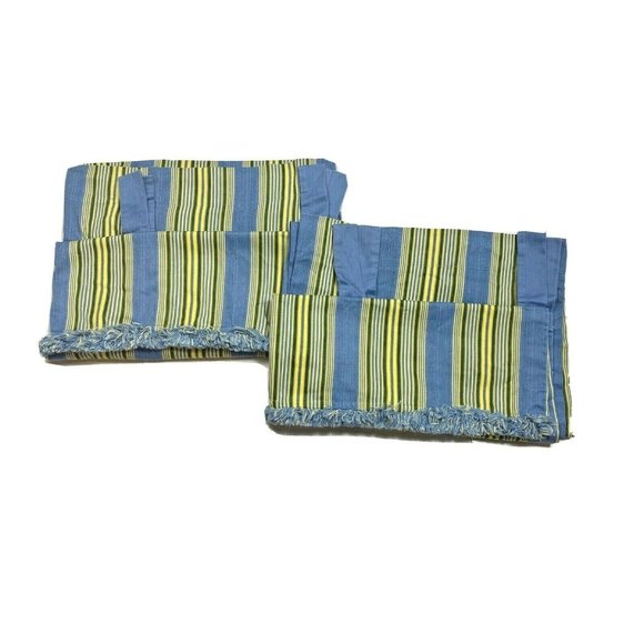 2 Discontinued Waverly Yacht Club Stripe Curtains Panels Tab Top Drapes Rare 61" - Picture 3 of 9